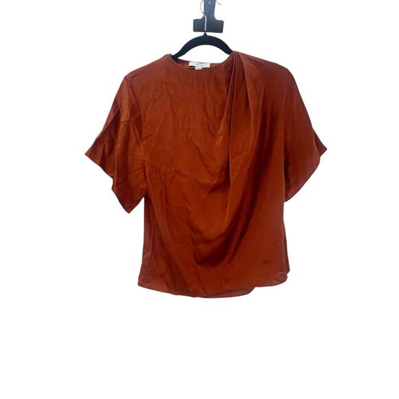 Vince Silk Flutter Sleeve Draped Neck Blouse Short Sleeve Rust Amber XS/ XXS NWT - Picture 7 of 13
